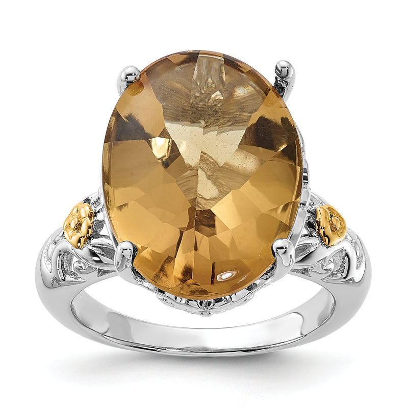14K/Silver Two Tone Sterling Silver 14K Accent Polished Whiskey Quartz Ring