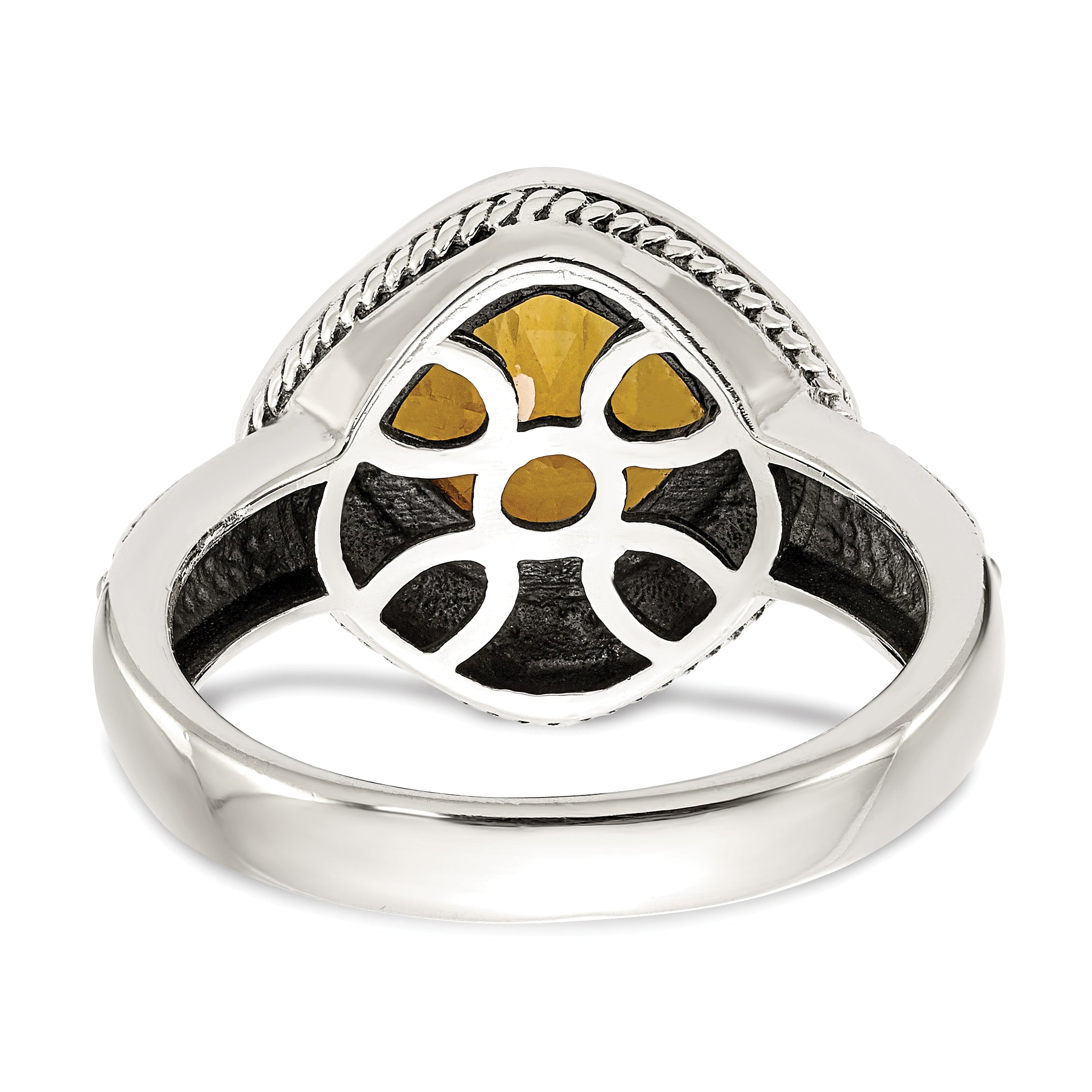 14K/Silver Two Tone Shey Couture Sterling Silver With 14K Accent Antiqued Cushion Bezel Citrine Ring