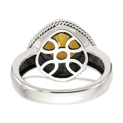 14K/Silver Two Tone Shey Couture Sterling Silver With 14K Accent Antiqued Cushion Bezel Citrine Ring