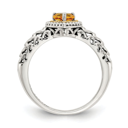 14K/Silver Two Tone Shey Couture Sterling Silver With 14K Accent Antiqued Heart Citrine Ring
