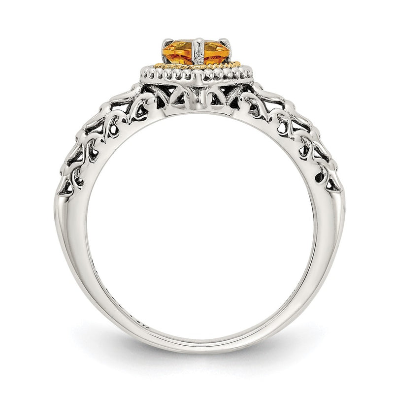 14K/Silver Two Tone Shey Couture Sterling Silver With 14K Accent Antiqued Heart Citrine Ring