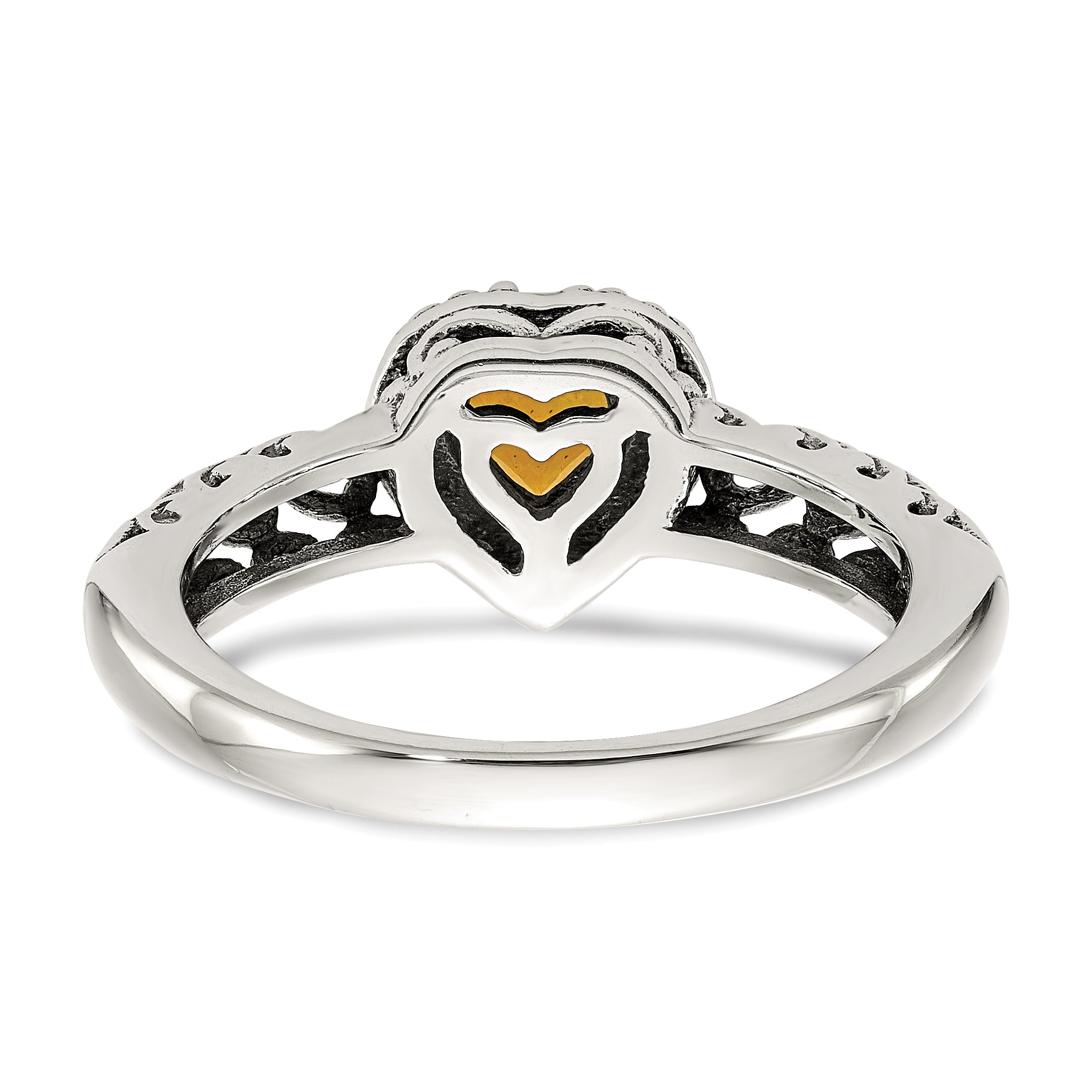 14K/Silver Two Tone Shey Couture Sterling Silver With 14K Accent Antiqued Heart Citrine Ring