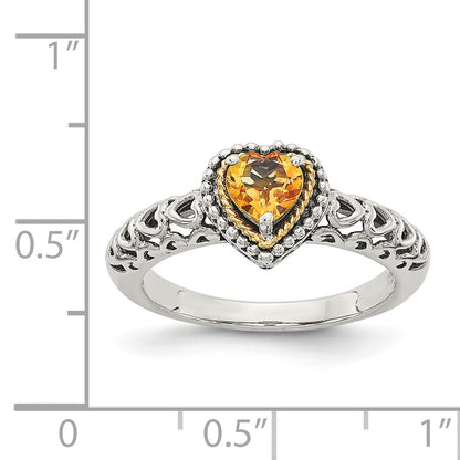 14K/Silver Two Tone Shey Couture Sterling Silver With 14K Accent Antiqued Heart Citrine Ring
