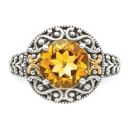 14K/Silver Two Tone Shey Couture Sterling Silver With 14K Accent Antiqued Round Citrine Ring