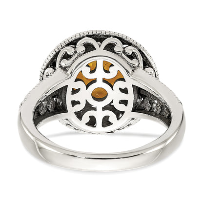 14K/Silver Two Tone Shey Couture Sterling Silver With 14K Accent Antiqued Round Citrine Ring