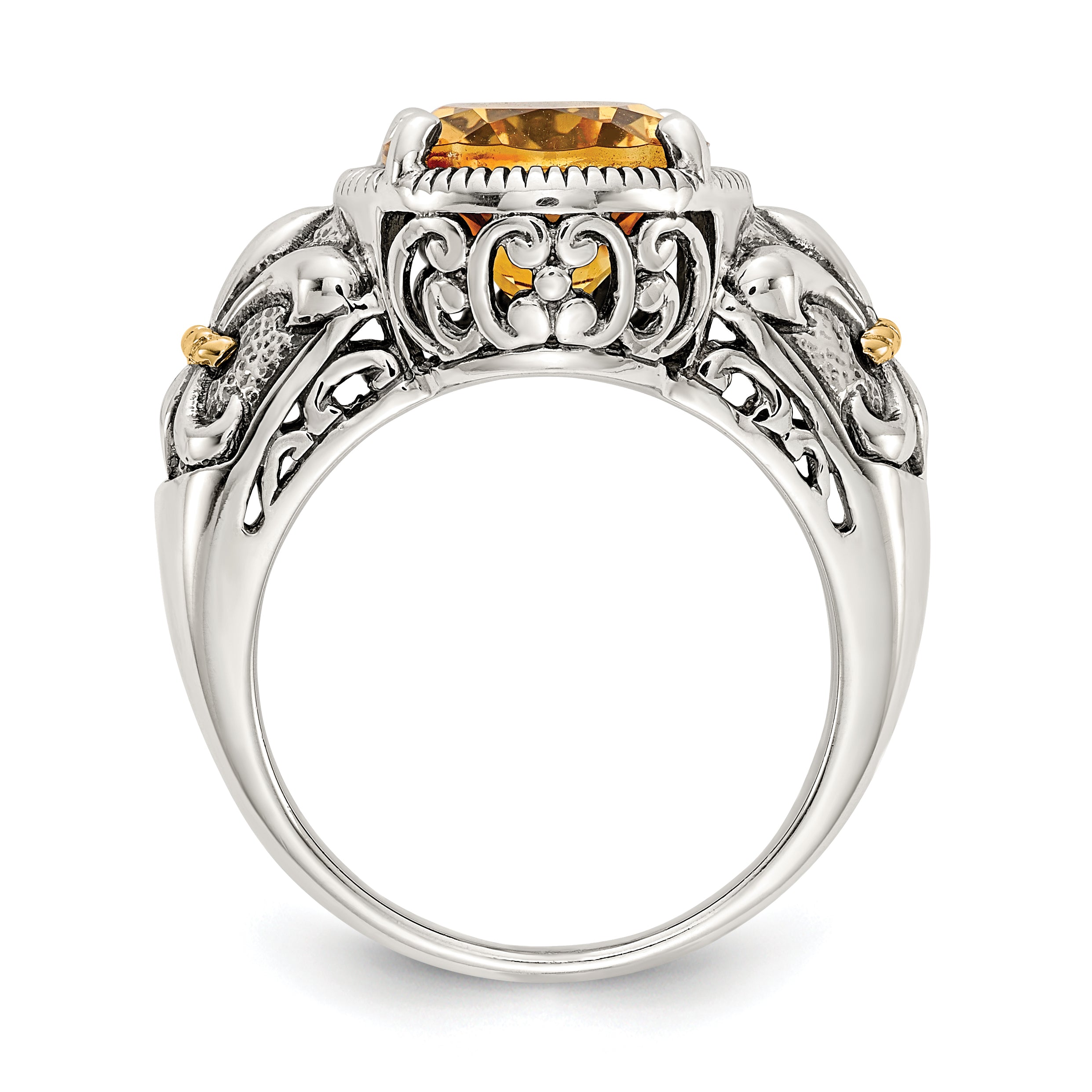 14K/Silver Two Tone Shey Couture Sterling Silver With 14K Accent Antiqued Oval Citrine Ring
