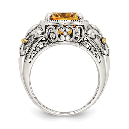 14K/Silver Two Tone Shey Couture Sterling Silver With 14K Accent Antiqued Oval Citrine Ring