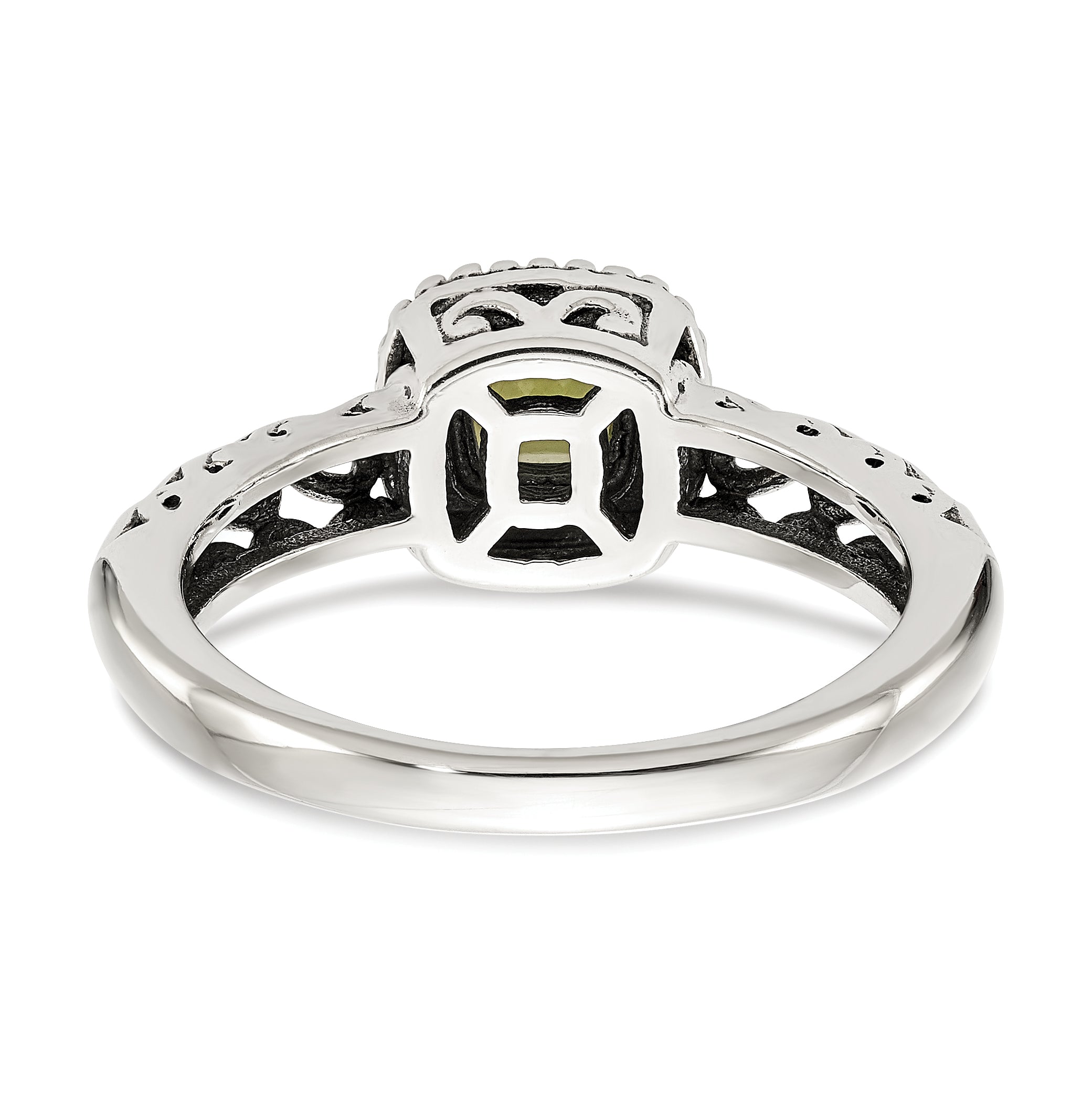 14K/Silver Two Tone Shey Couture Sterling Silver With 14K Accent Antiqued Cushion Peridot Ring