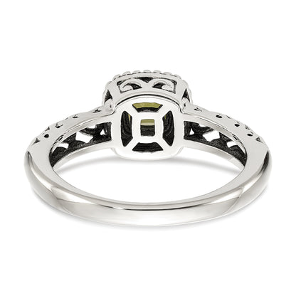 14K/Silver Two Tone Shey Couture Sterling Silver With 14K Accent Antiqued Cushion Peridot Ring