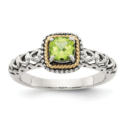 14K/Silver Two Tone Shey Couture Sterling Silver With 14K Accent Antiqued Cushion Peridot Ring