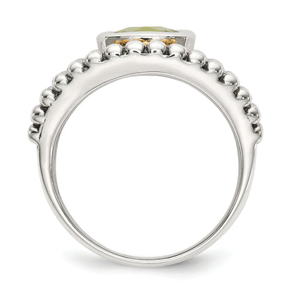 14K/Silver Two Tone Shey Couture Sterling Silver With 14K Accent Antiqued Cushion Bezel Peridot Ring