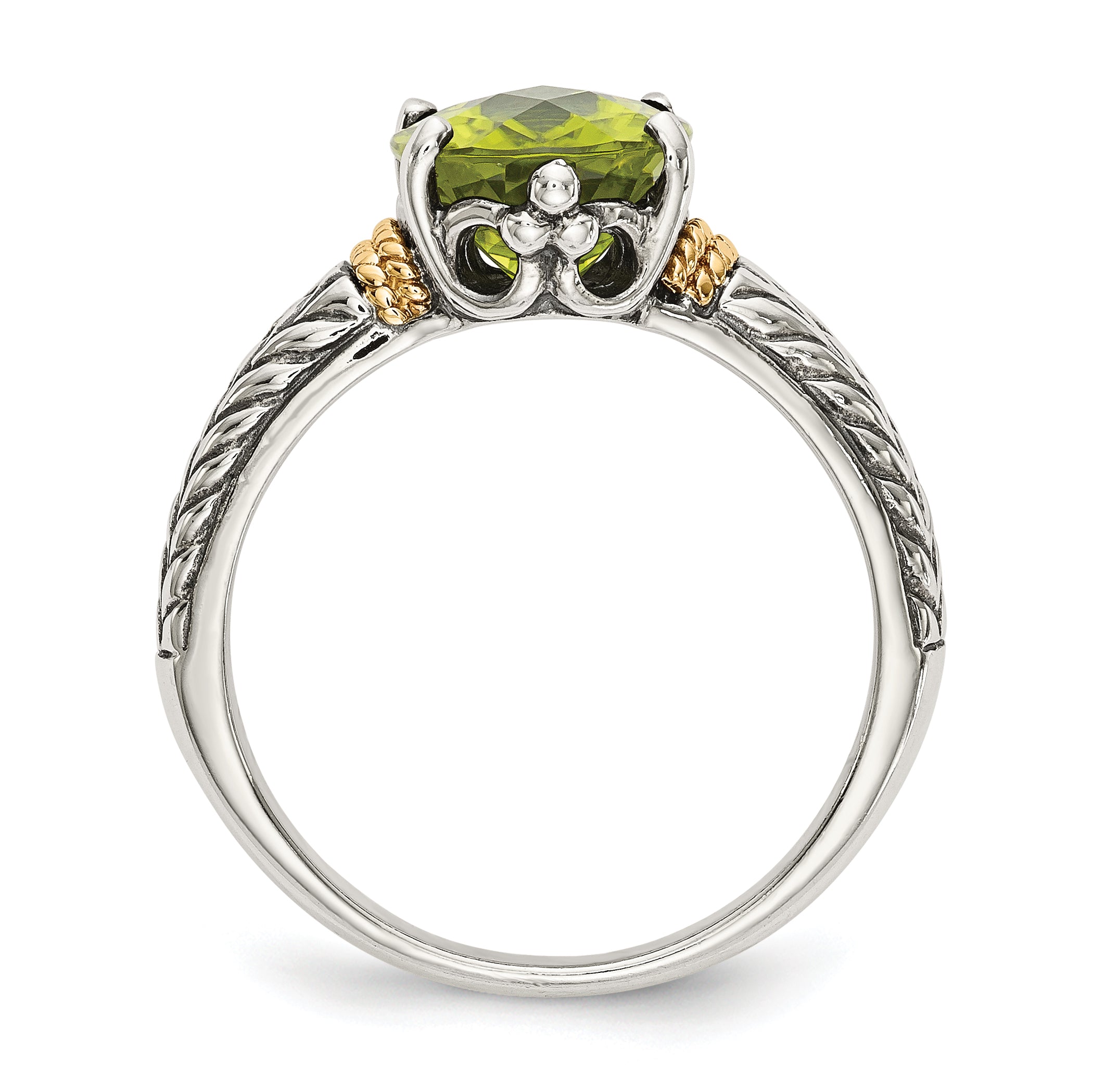 14K/Silver Two Tone Shey Couture Sterling Silver With 14K Accent Antiqued Oval Peridot Ring