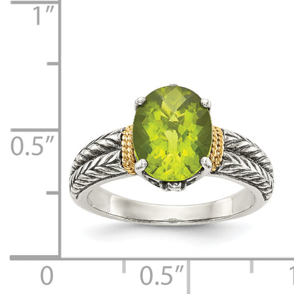 14K/Silver Two Tone Shey Couture Sterling Silver With 14K Accent Antiqued Oval Peridot Ring