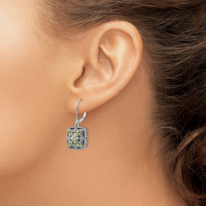 14K/Silver Two Tone Shey Couture Sterling Silver With 14K Accent Antiqued Diamond And Marquise Peridot Leverback Earrings