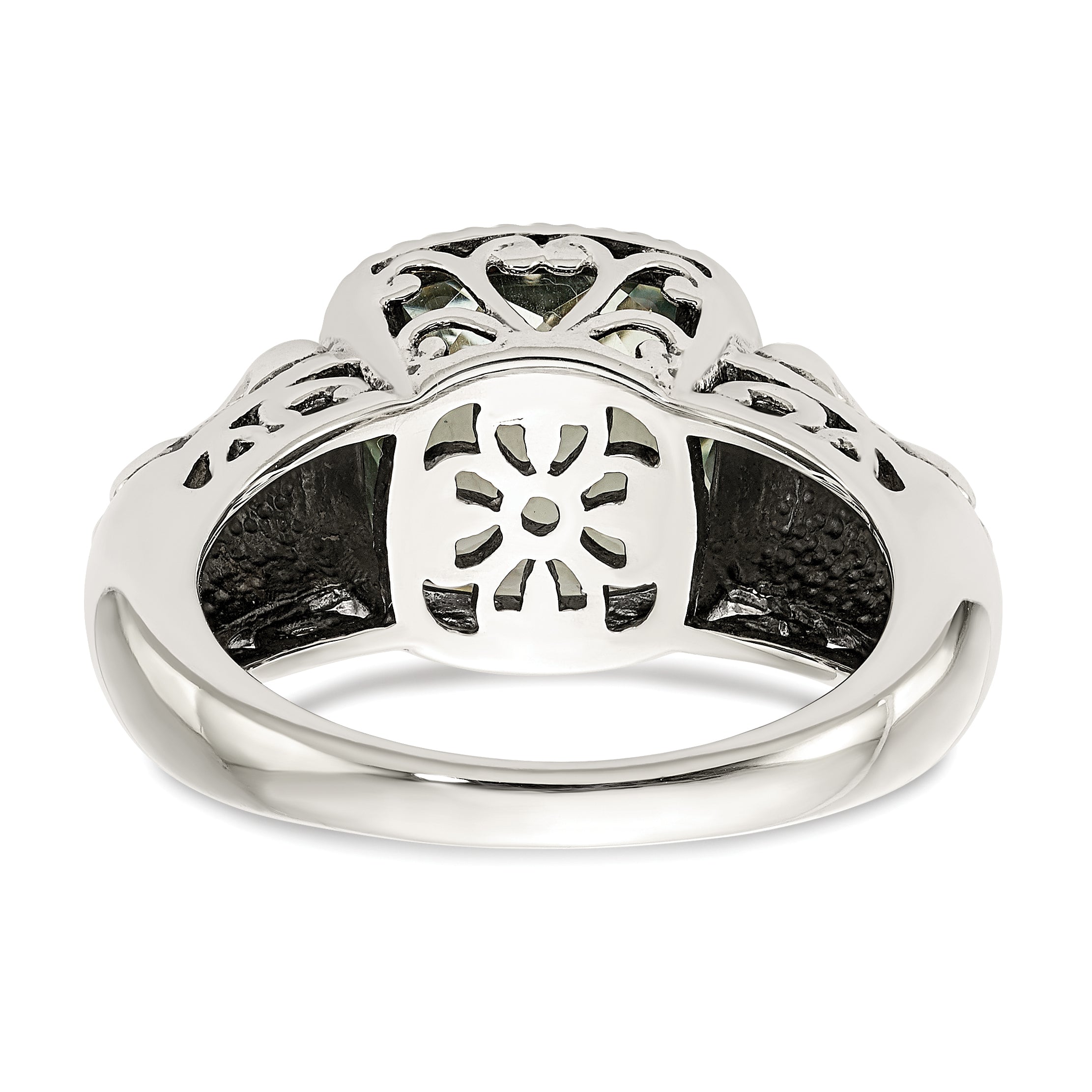 14K/Silver Two Tone Shey Couture Sterling Silver With 14K Accent Antiqued Cushion Green Quartz Ring