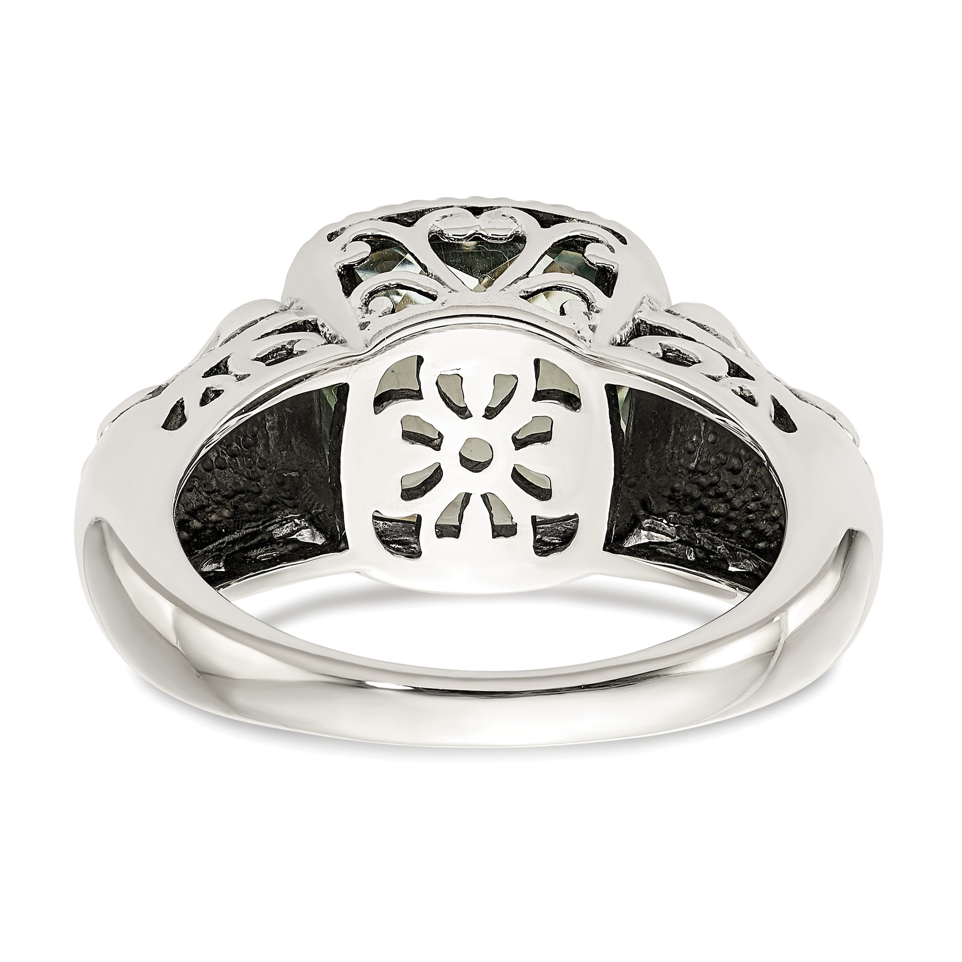14K/Silver Two Tone Shey Couture Sterling Silver With 14K Accent Antiqued Cushion Green Quartz Ring