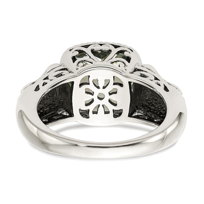 14K/Silver Two Tone Shey Couture Sterling Silver With 14K Accent Antiqued Cushion Green Quartz Ring