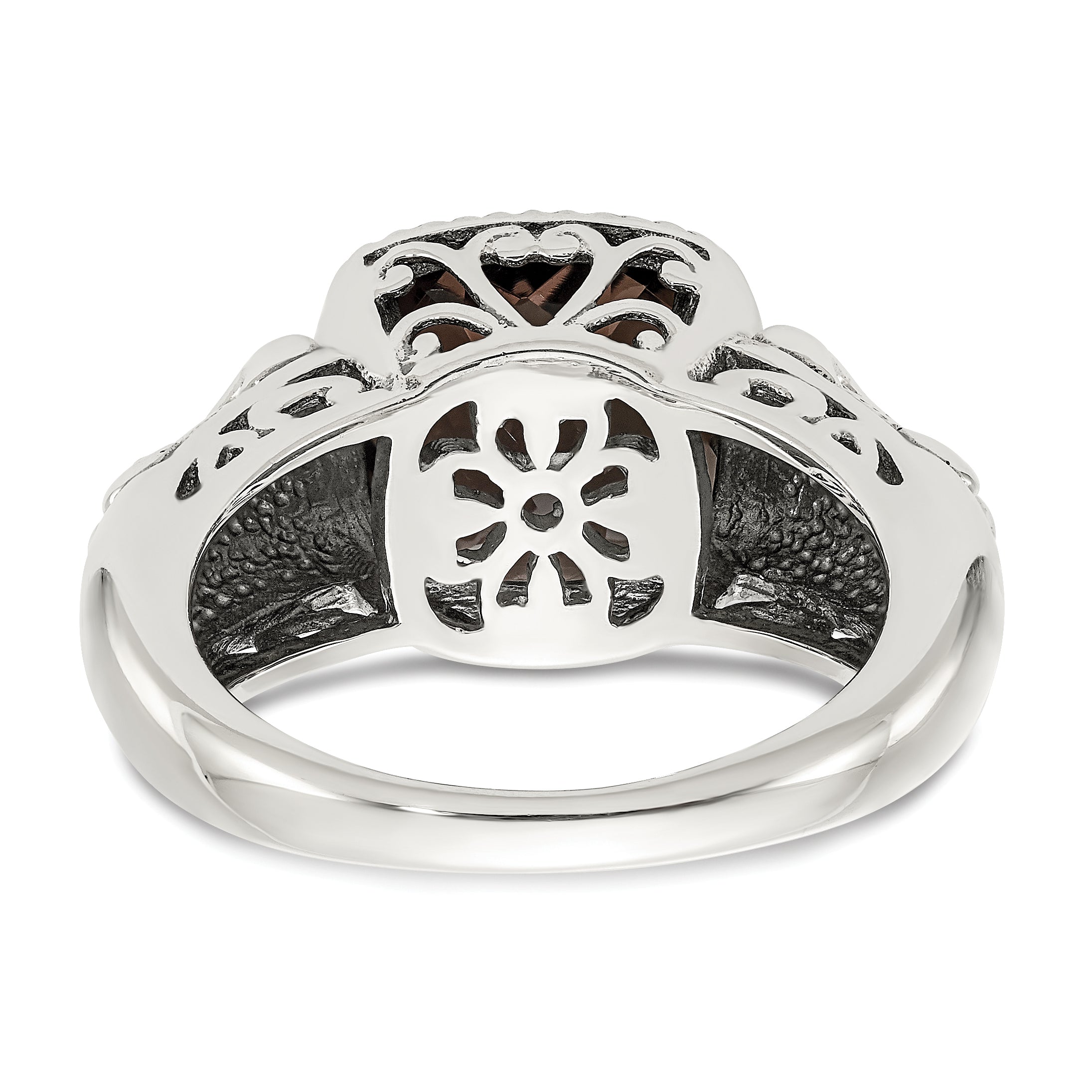 14K/Silver Two Tone Shey Couture Sterling Silver With 14K Accent Antiqued Cushion Smoky Quartz Ring