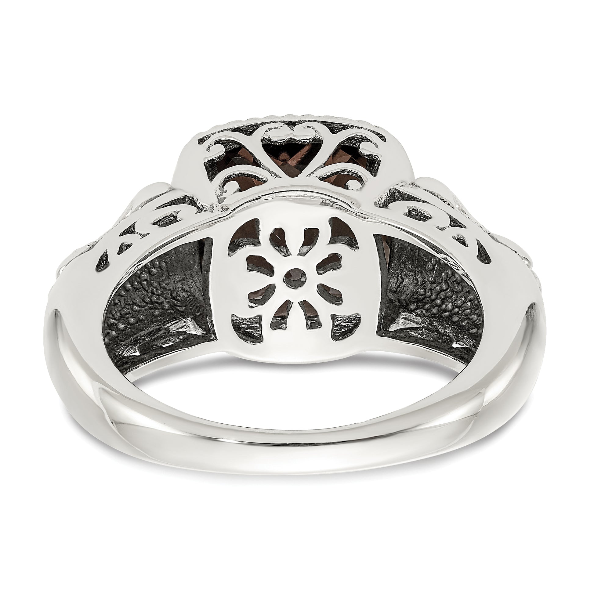 14K/Silver Two Tone Shey Couture Sterling Silver With 14K Accent Antiqued Cushion Smoky Quartz Ring