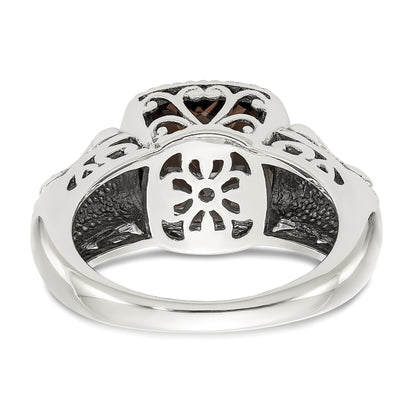 14K/Silver Two Tone Shey Couture Sterling Silver With 14K Accent Antiqued Cushion Smoky Quartz Ring