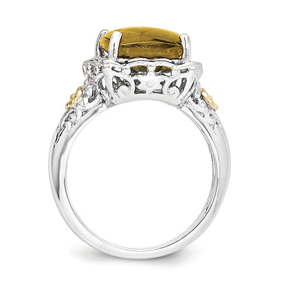 14K/Silver Two Tone Sterling Silver 14K Whiskey Quartz Ring (Size 8 Only)