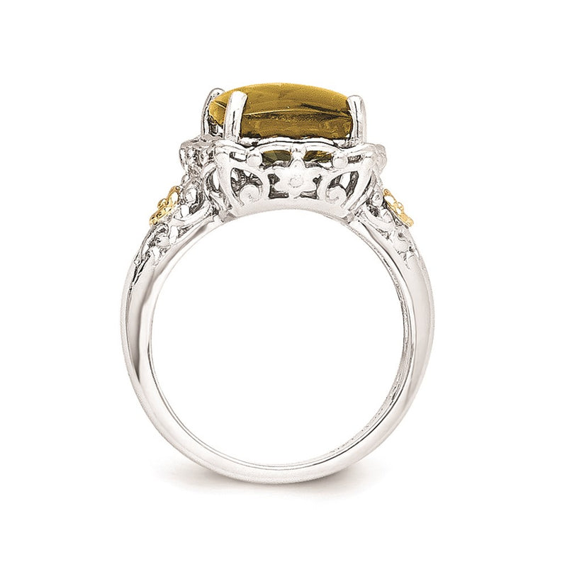 14K/Silver Two Tone Sterling Silver 14K Whiskey Quartz Ring (Size 8 Only)