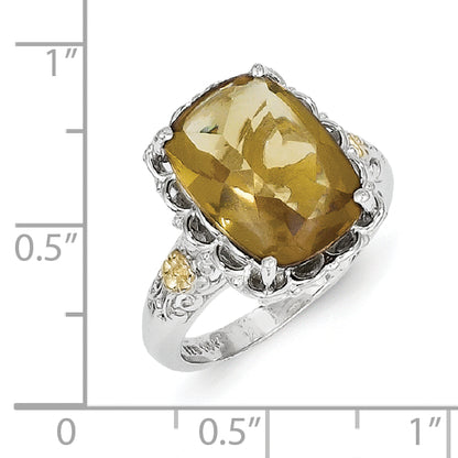 14K/Silver Two Tone Sterling Silver 14K Whiskey Quartz Ring (Size 8 Only)