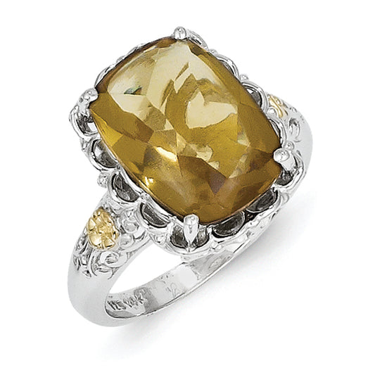 14K/Silver Two Tone Sterling Silver 14K Whiskey Quartz Ring (Size 8 Only)