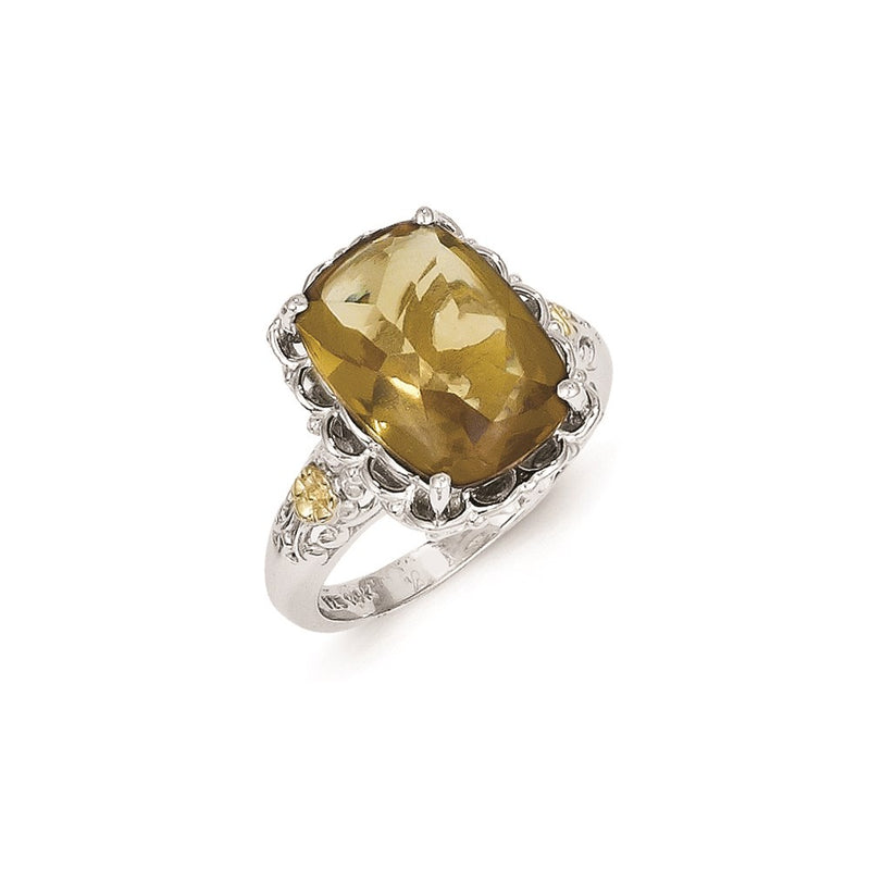 14K/Silver Two Tone Sterling Silver 14K Whiskey Quartz Ring (Size 8 Only)