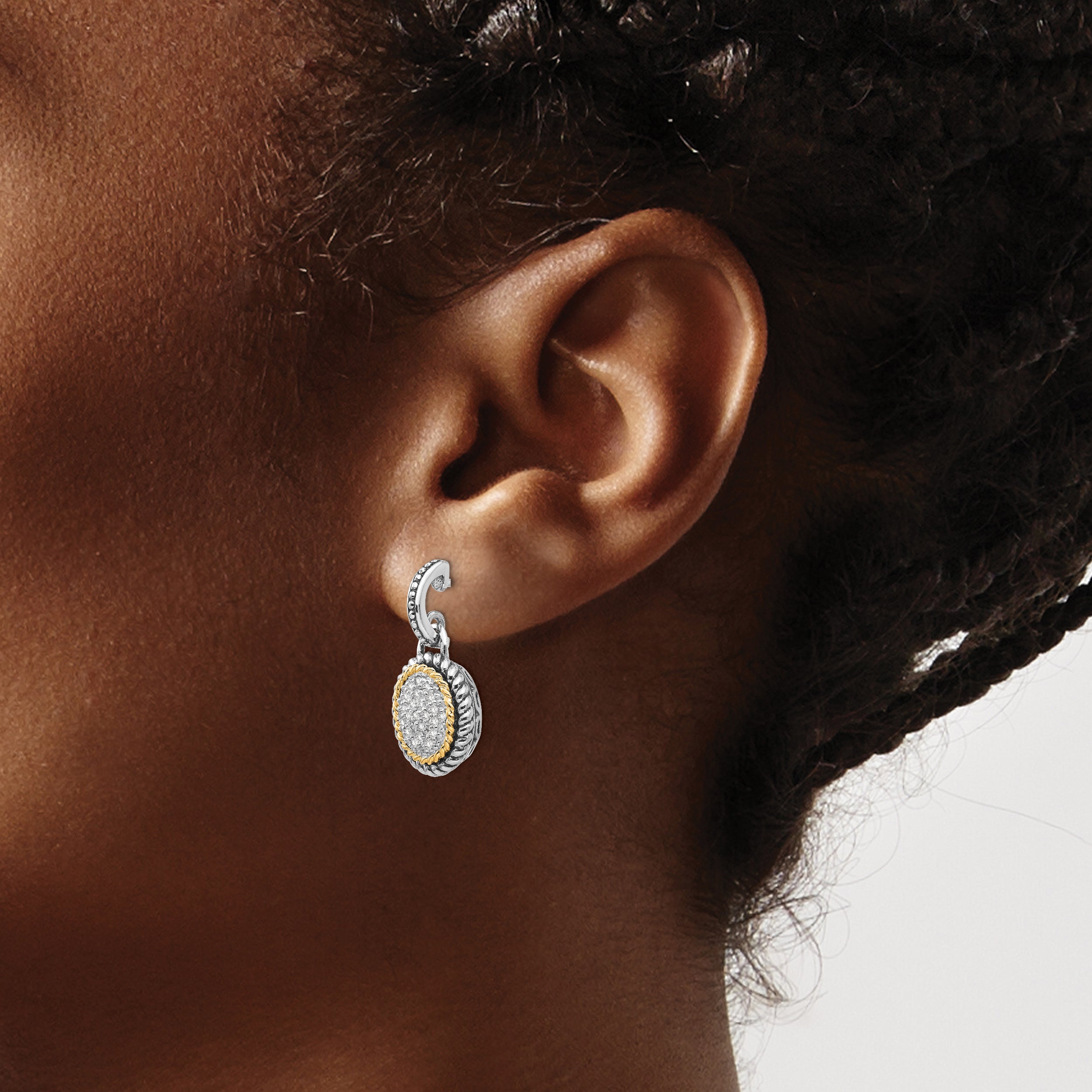 14K/Silver Two Tone Shey Couture Sterling Silver With 14K Accent Antiqued Diamond Post Dangle Earrings