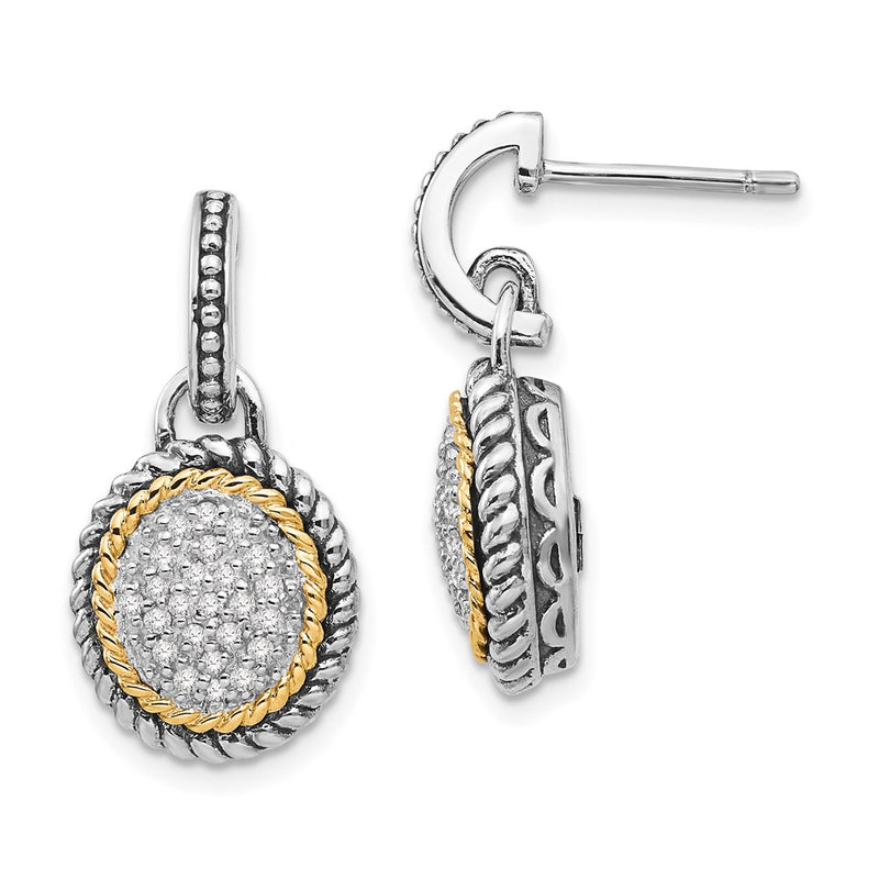 14K/Silver Two Tone Shey Couture Sterling Silver With 14K Accent Antiqued Diamond Post Dangle Earrings