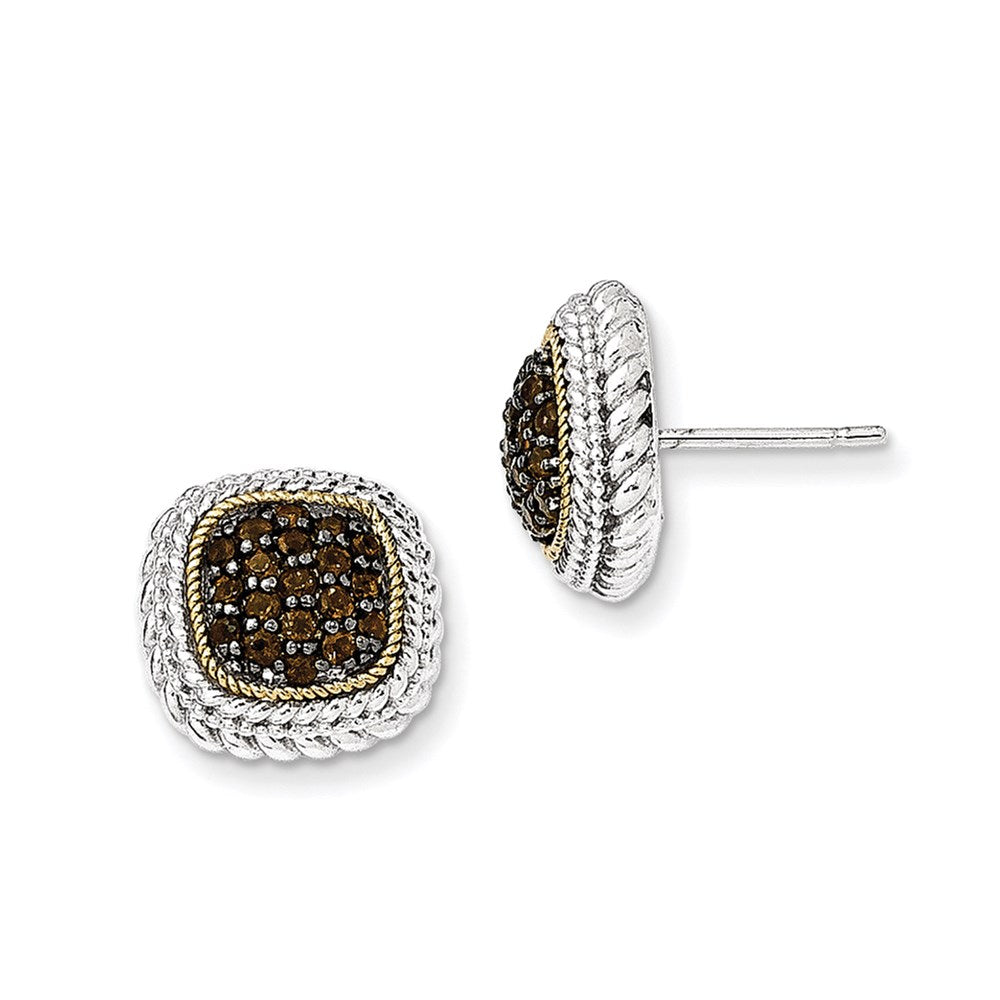 14K/Silver Two Tone Sterling Silver 14K And Black Rhodium Smoky Quartz Post Earrings