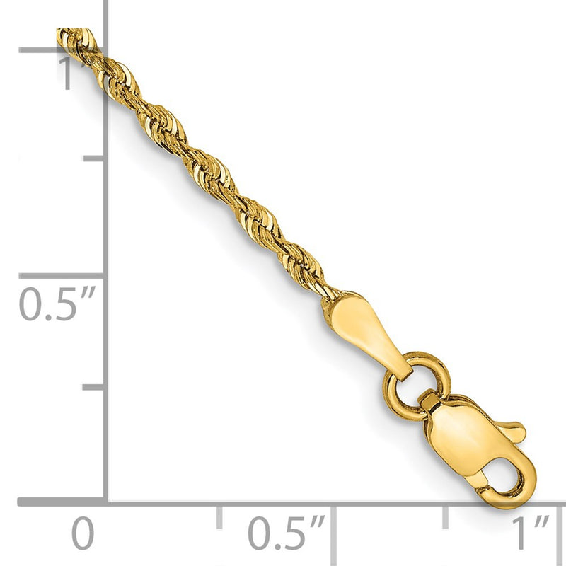14K Yellow Gold 10 Inch 1.85mm Diamond-Cut Quadruple Rope Lobster Clasp Anklet