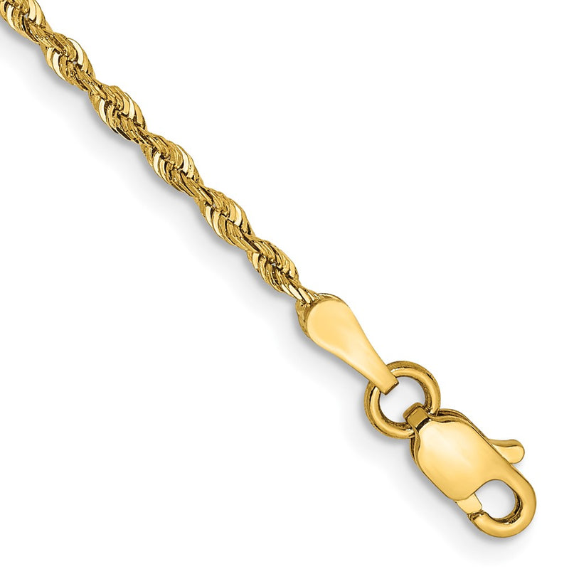 14K Yellow Gold 10 Inch 1.85mm Diamond-Cut Quadruple Rope Lobster Clasp Anklet