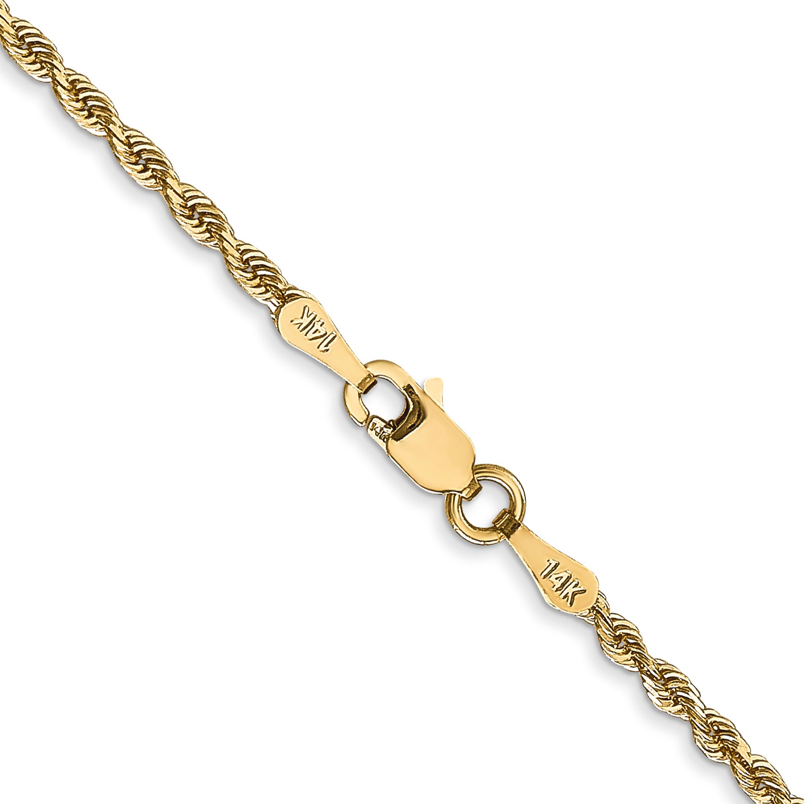 14K Yellow Gold 14 Inch 2mm Diamond-Cut Quadruple Rope Lobster Clasp Chain
