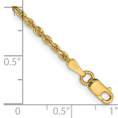 14K Yellow Gold 9 Inch 2mm Diamond-Cut Quadruple Rope Lobster Clasp Anklet