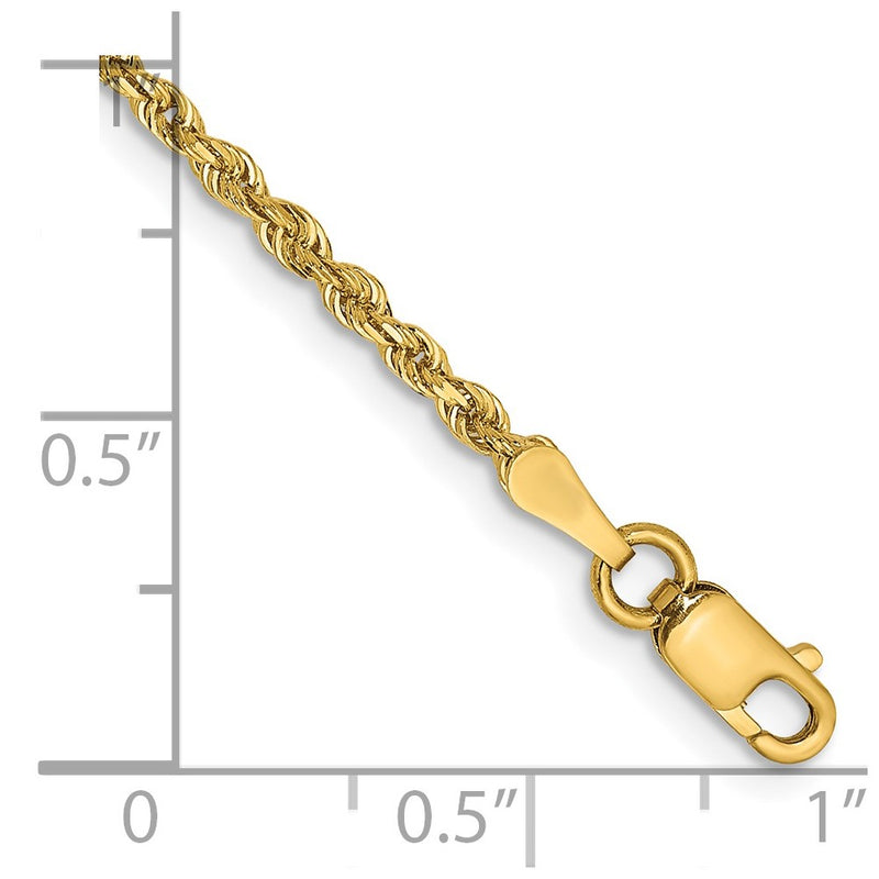 14K Yellow Gold 2mm Diamond-Cut Quadruple Rope Lobster Clasp Chain Bracelet