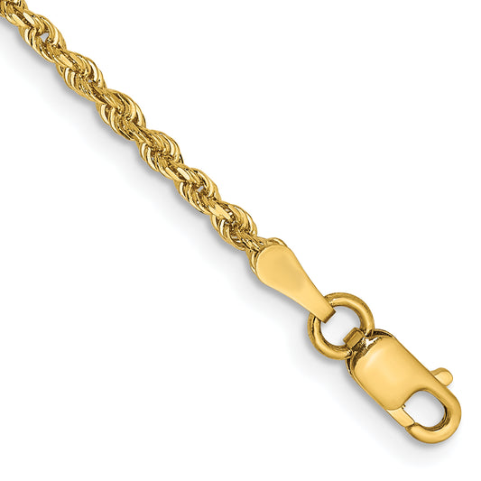 14K Yellow Gold 9 Inch 2mm Diamond-Cut Quadruple Rope Lobster Clasp Anklet