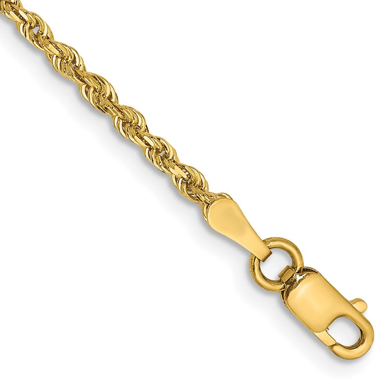 14K Yellow Gold 2mm Diamond-Cut Quadruple Rope Lobster Clasp Chain Bracelet