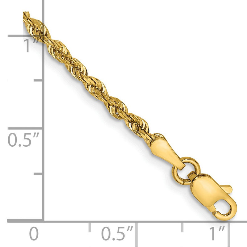14K Yellow Gold 10 Inch 2.25mm Diamond-Cut Quadruple Rope Lobster Clasp Anklet