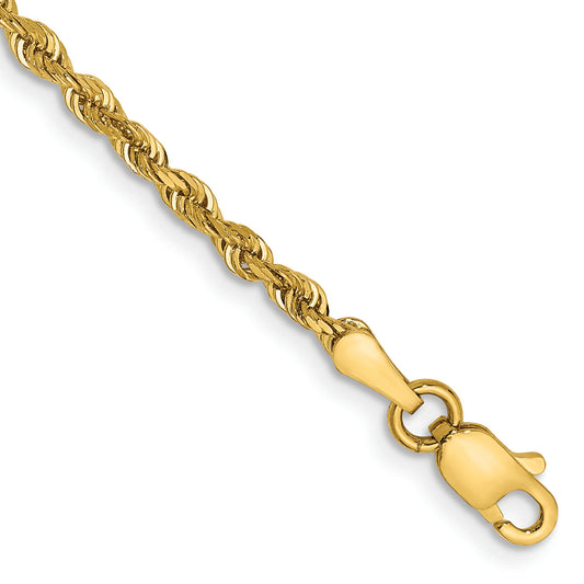 14K Yellow Gold 10 Inch 2.25mm Diamond-Cut Quadruple Rope Lobster Clasp Anklet