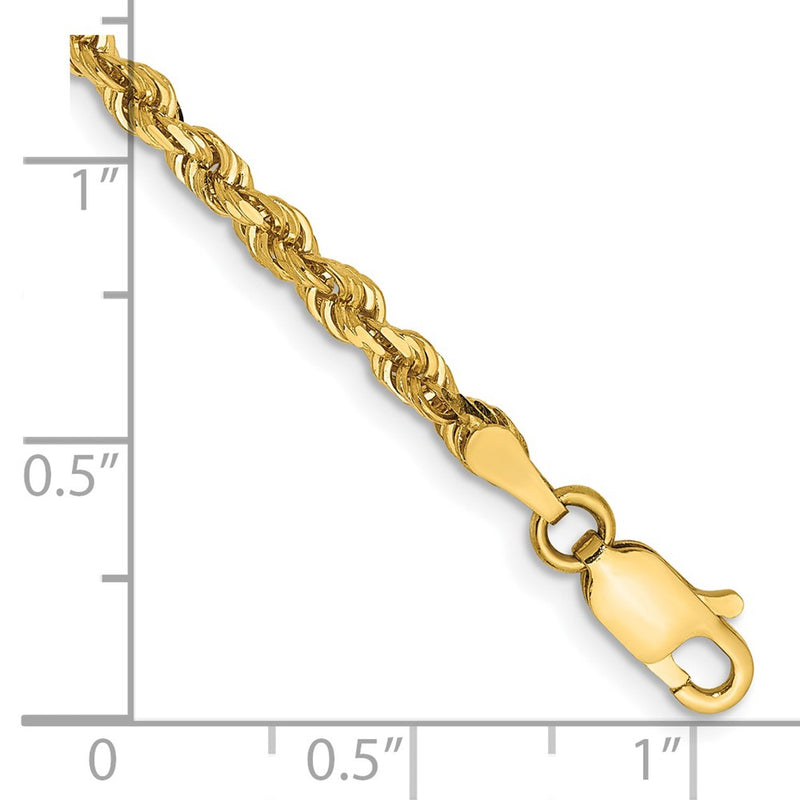 14K Yellow Gold 3mm Diamond-Cut Quadruple Rope Lobster Clasp Chain Anklet
