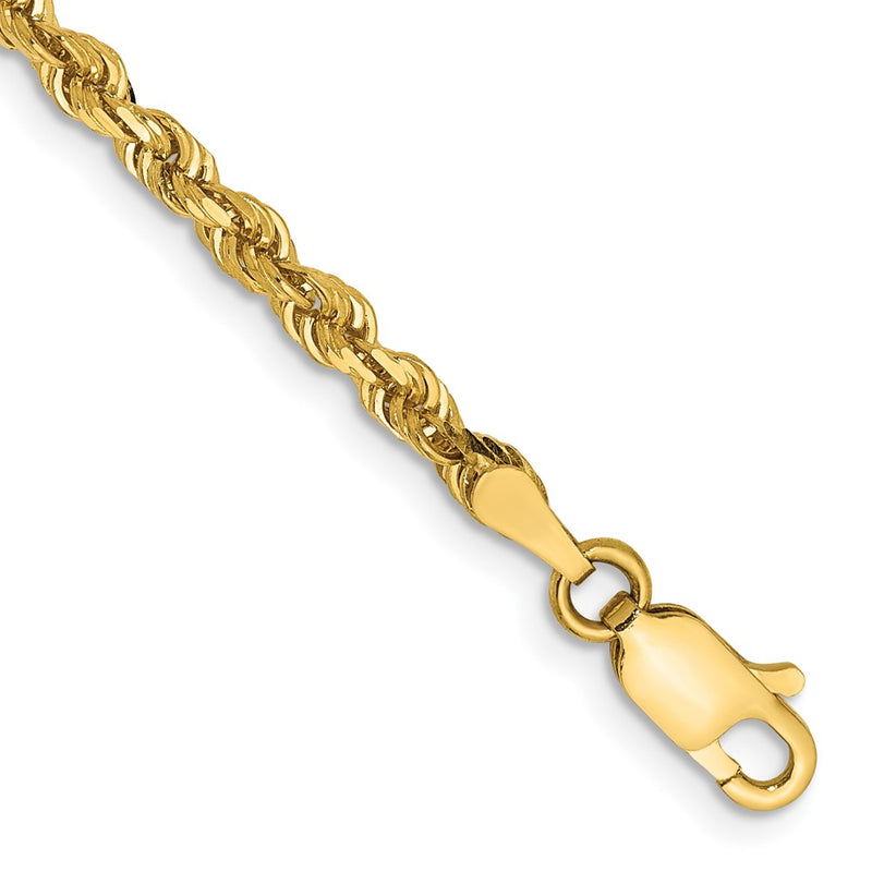 14K Yellow Gold 3mm Diamond-Cut Quadruple Rope Lobster Clasp Chain Anklet