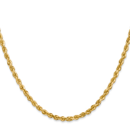14K Yellow Gold 26 Inch 3.35mm Diamond-Cut Quadruple Rope Lobster Clasp Chain
