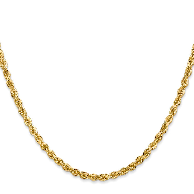 14K Yellow Gold 20 Inch 3.35mm Diamond-Cut Quadruple Rope Lobster Clasp Chain Necklace