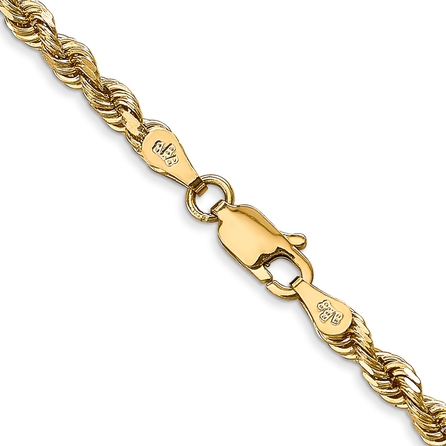 14K Yellow Gold 26 Inch 3.35mm Diamond-Cut Quadruple Rope Lobster Clasp Chain