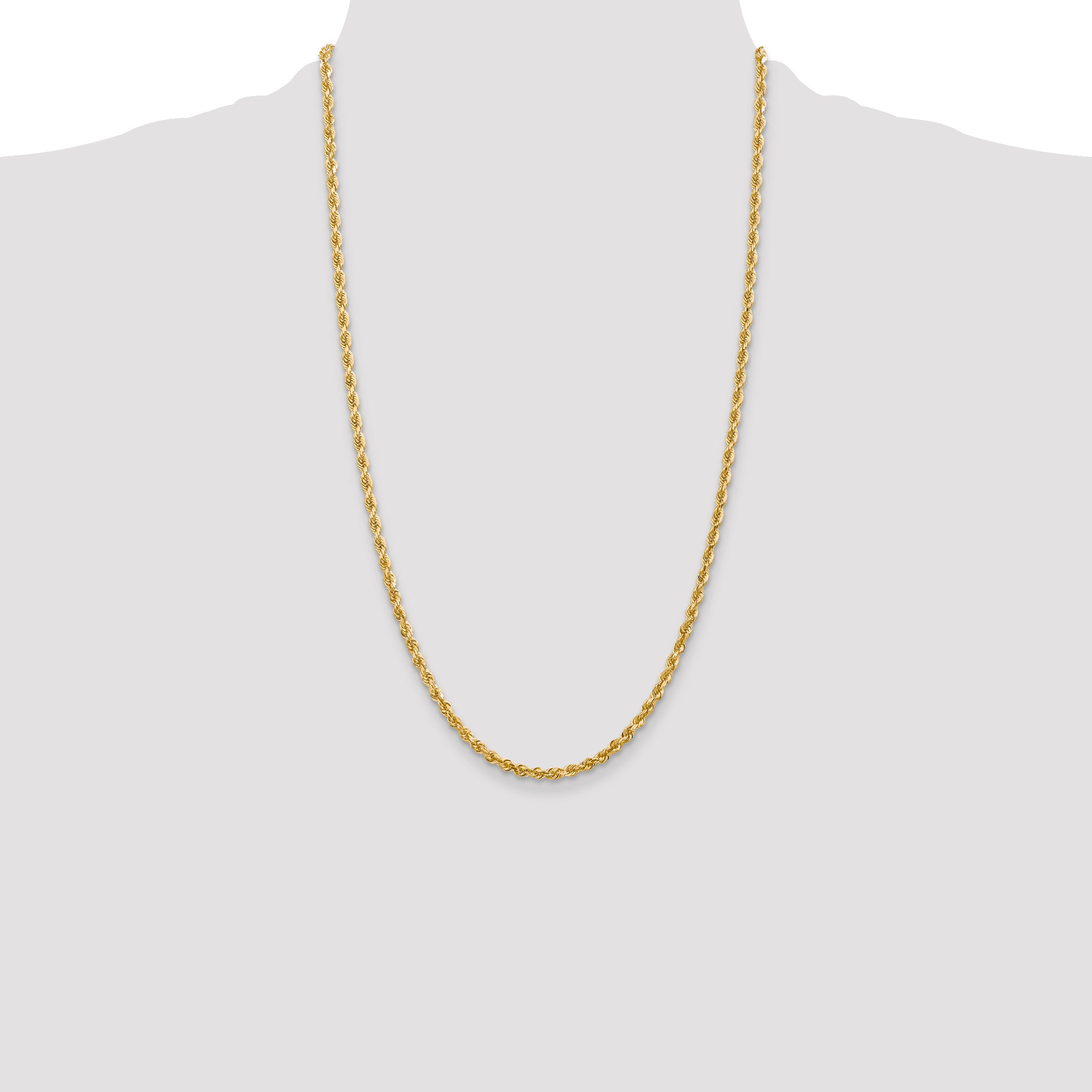 14K Yellow Gold 26 Inch 3.35mm Diamond-Cut Quadruple Rope Lobster Clasp Chain