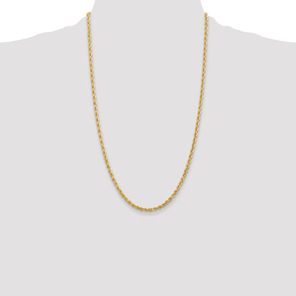 14K Yellow Gold 26 Inch 3.35mm Diamond-Cut Quadruple Rope Lobster Clasp Chain