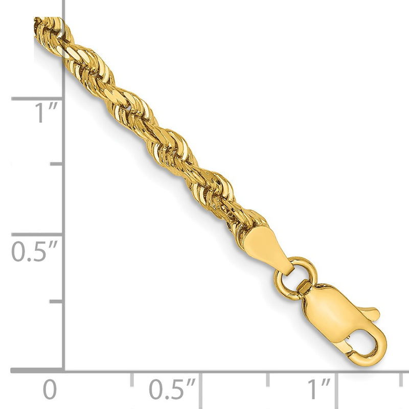14K Yellow Gold 3.35mm Diamond-Cut Quadruple Rope Lobster Clasp Chain Bracelet