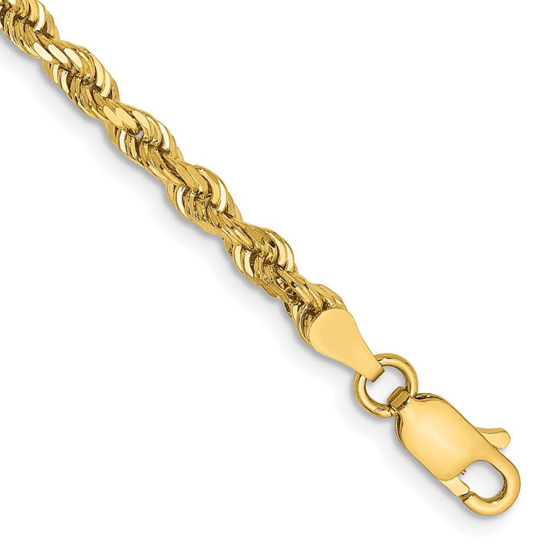 14K Yellow Gold 3.35mm Diamond-Cut Quadruple Rope Lobster Clasp Chain Bracelet